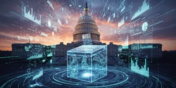 Stylized ballot box with digital data flows, symbolizing the 2026 election's influence on federal policy.