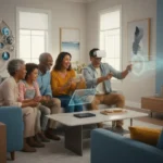 Diverse American family interacting in a modern home, showcasing evolving dynamics