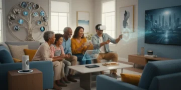Diverse American family interacting in a modern home, showcasing evolving dynamics