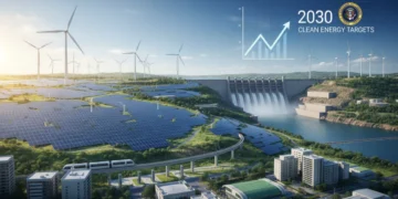 Renewable energy infrastructure symbolizing Biden's 2030 goals