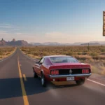 Classic car on desert highway, symbolizing a 2026 cross-country road trip
