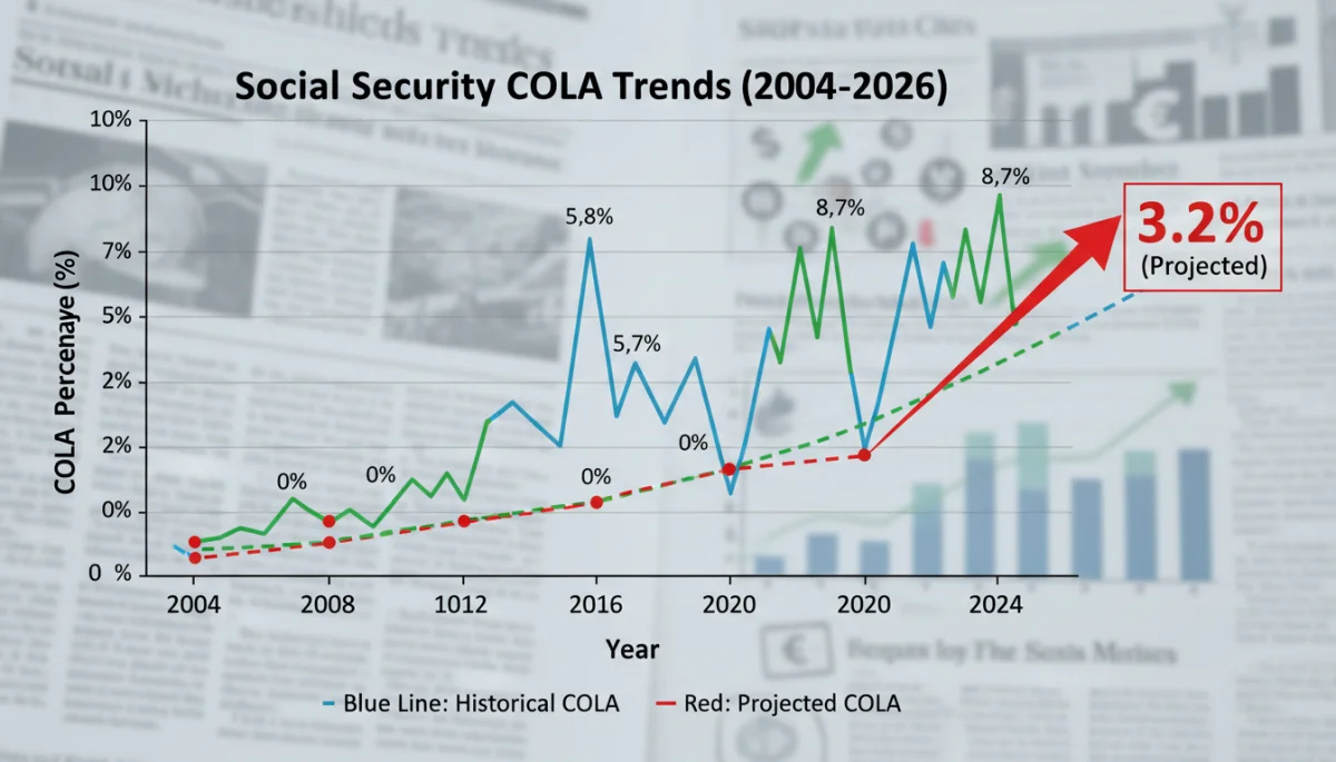 Historical COLA percentages chart with 2026 projection