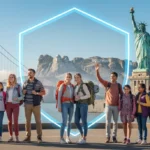 Travelers confidently exploring US landmarks with reliable 2026 travel insurance