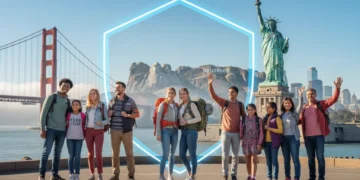 Travelers confidently exploring US landmarks with reliable 2026 travel insurance