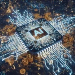 Stylized microchip representing DARPA's AI investment and advanced research.