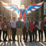 Diverse Americans united, modern patriotism 2026