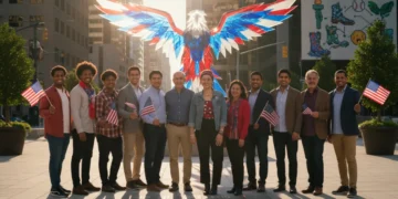 Diverse Americans united, modern patriotism 2026