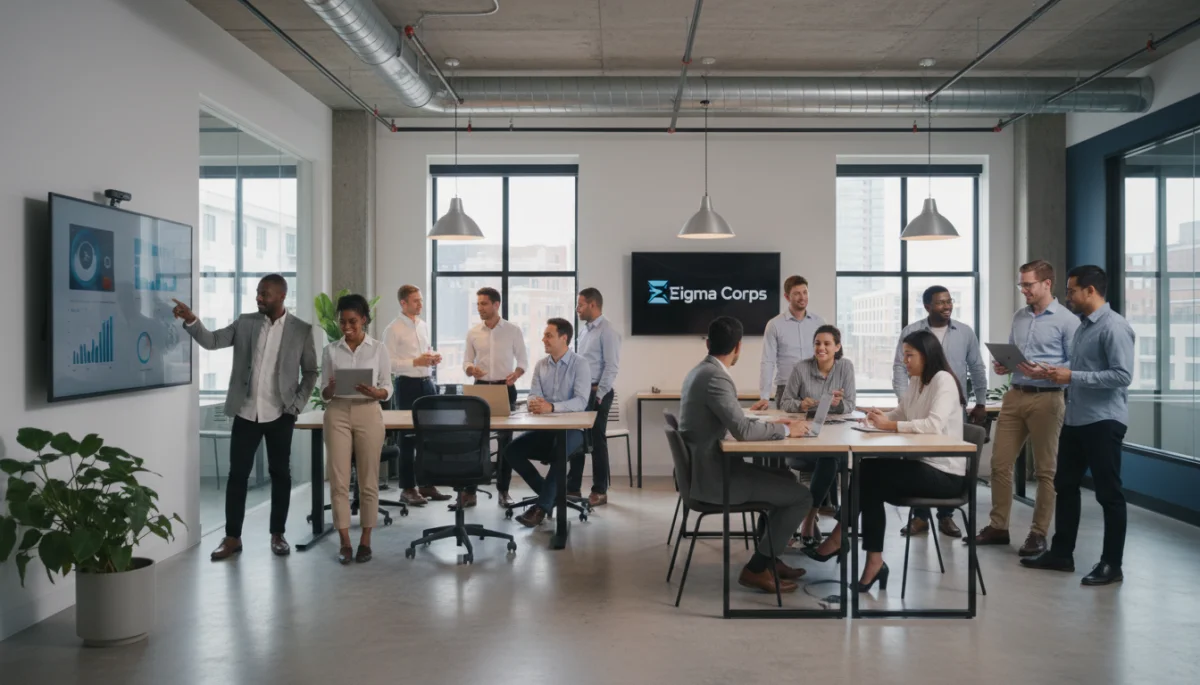 Diverse professionals working collaboratively in a modern office, representing a healthy labor market