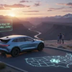 Electric vehicle charging at a scenic overlook for 2026 USA road trips