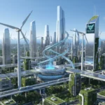 Futuristic cityscape with renewable energy reflecting new US environmental regulations