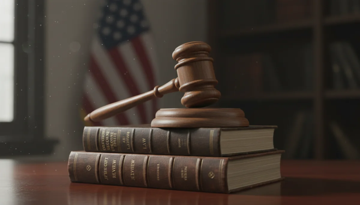 Gavel on law books symbolizing judicial authority and legal precedent in Supreme Court cases.