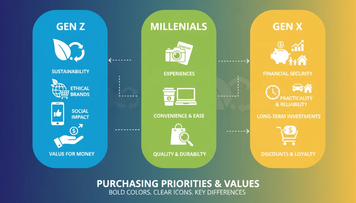 Infographic comparing consumer priorities across Gen Z, Millennials, and Gen X.