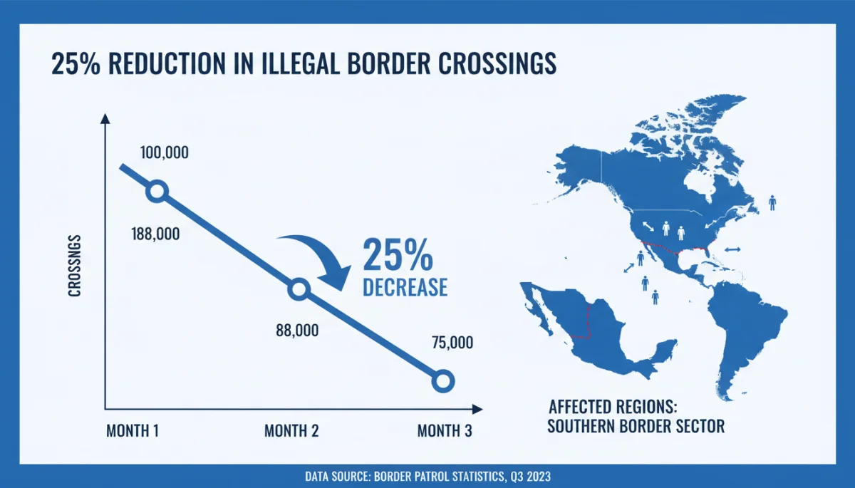 Infographic showing 25% reduction in illegal border crossings over three months