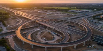 Modern highway interchange under construction, symbolizing infrastructure progress.