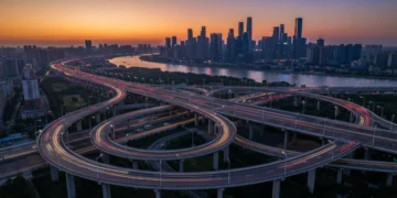 Modern highway interchange at sunset, symbolizing infrastructure investment