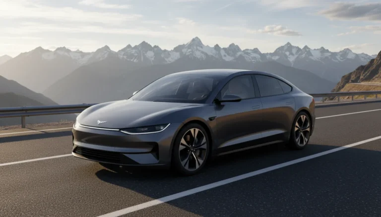 Modern sedan on a scenic US highway for a 2026 road trip