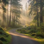 Secluded national park trail with morning light
