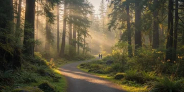 Secluded national park trail with morning light