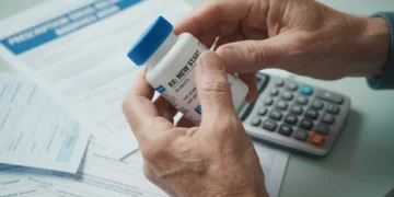 Senior man holding prescription pill bottle, symbolizing drug cost reduction