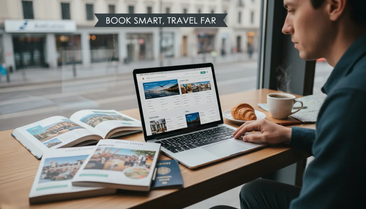 Traveler comparing flight and accommodation prices for cost-effective US travel