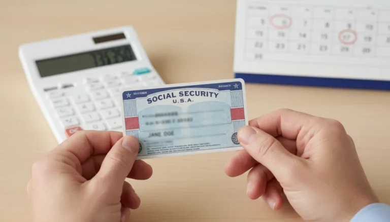 Hands holding Social Security card with calculator and calendar for 2026 COLA