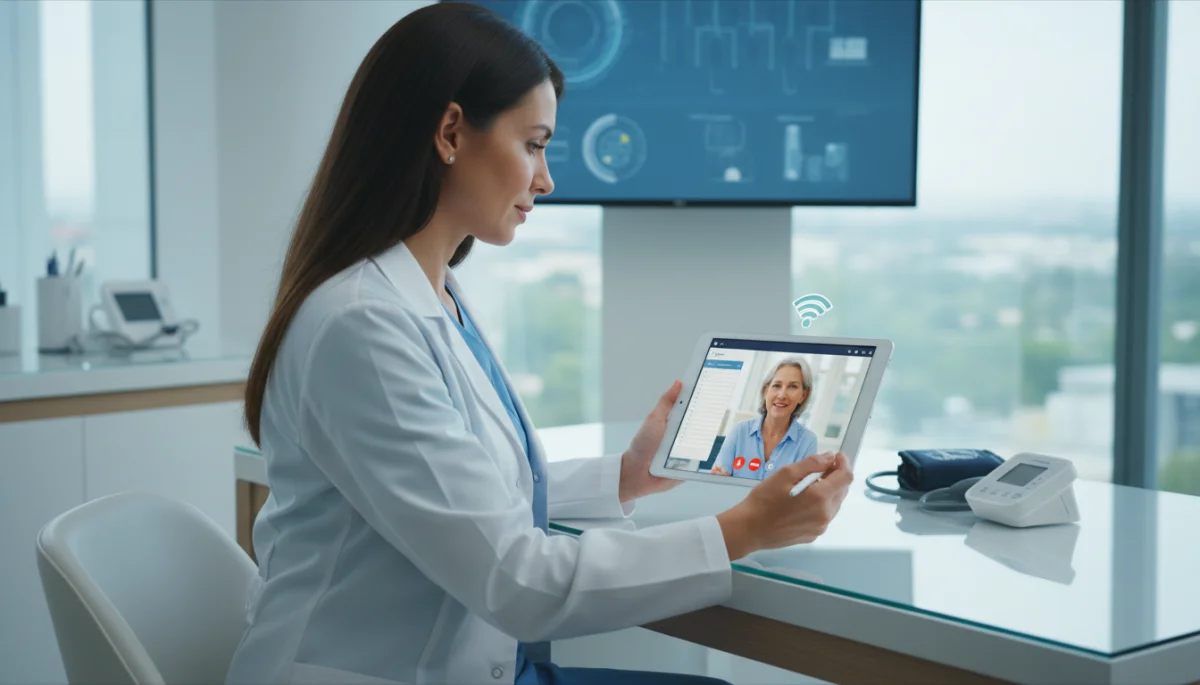 Doctor conducting a telehealth consultation on a tablet