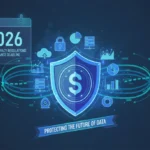 Digital shield protecting data icons with 2026 calendar, symbolizing US data privacy regulations and compliance.