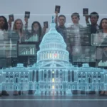 Diverse individuals facing US Capitol, symbolizing new immigration policies