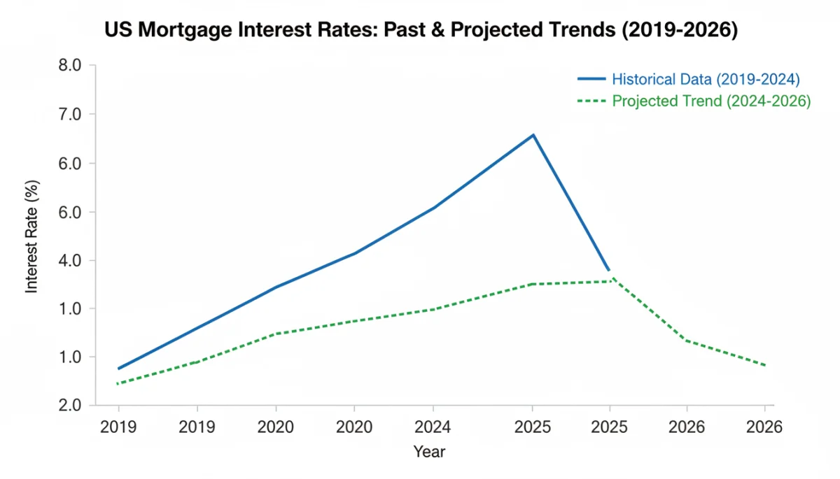 Graph showing historical and projected US mortgage interest rates