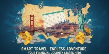 Strategic financial planning for US travel in 2026, featuring iconic landmarks and budget tools