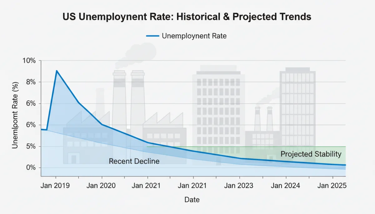Chart showing US unemployment rate trends and projections