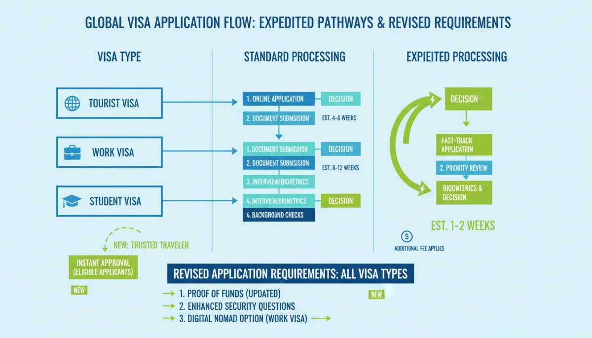 Infographic illustrating new US visa processing pathways and requirements