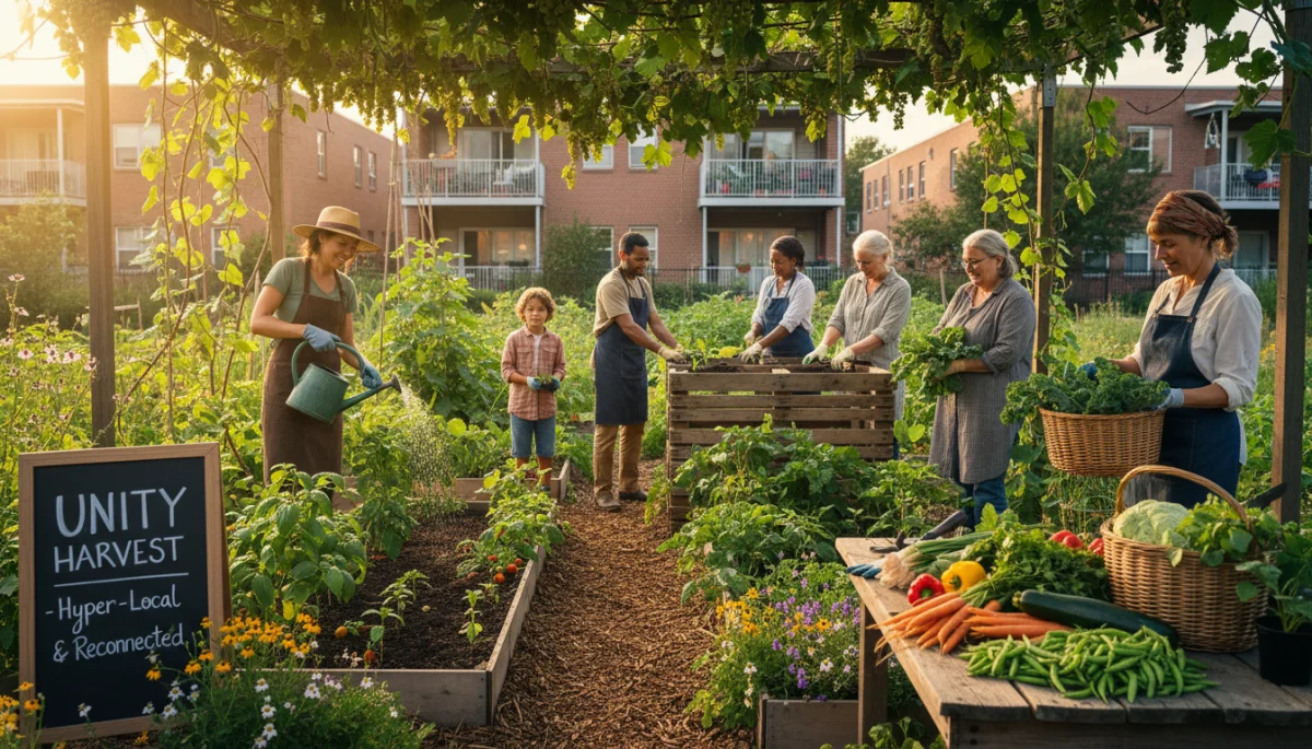 Community garden highlighting sustainable living and local engagement.