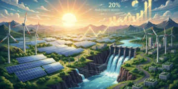 Renewable energy infrastructure in the US, symbolizing energy independence and investment growth
