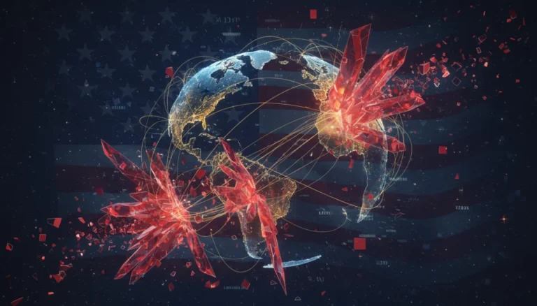 Global supply chain network facing disruption from new US tariffs in 2026, illustrating economic impact.