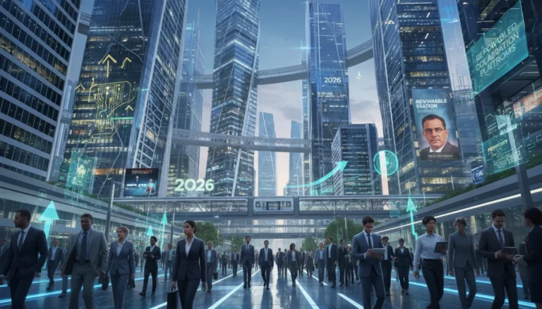 Dynamic US labor market in 2026 with diverse professionals and digital trends