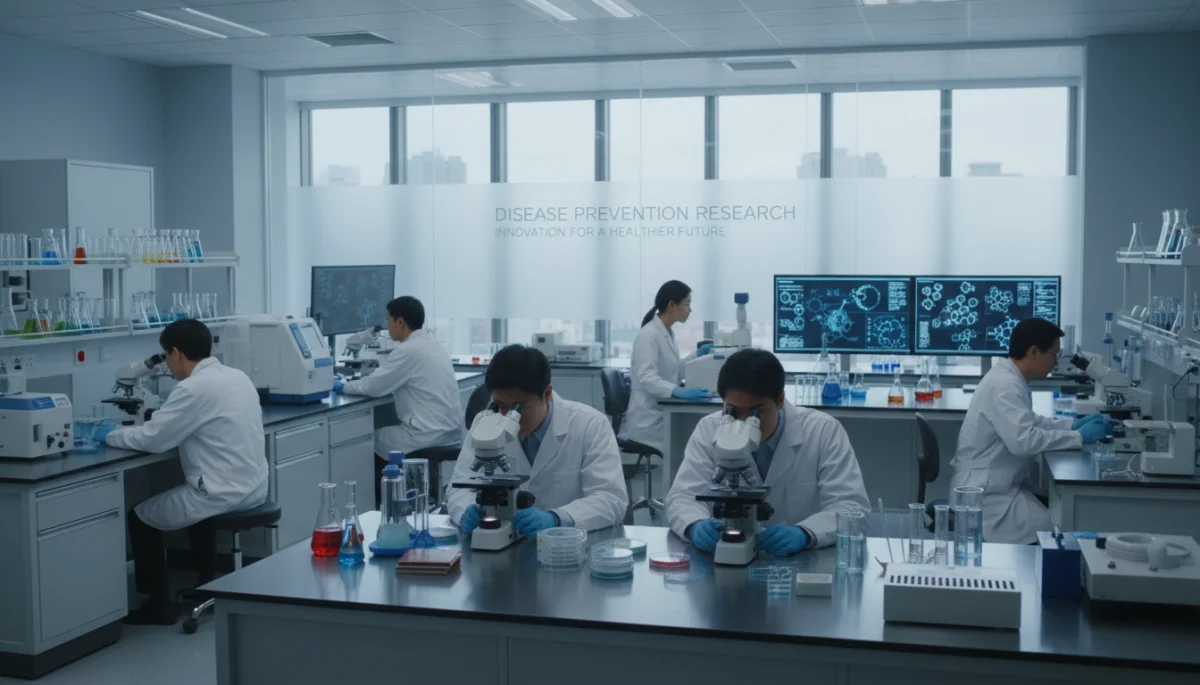 Scientists working in a laboratory, researching new disease prevention strategies and public health innovations.
